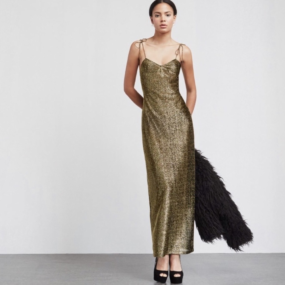 Reformation Gold Metallic Daiquiri Dress Size XXS - Picture 2 of 8
